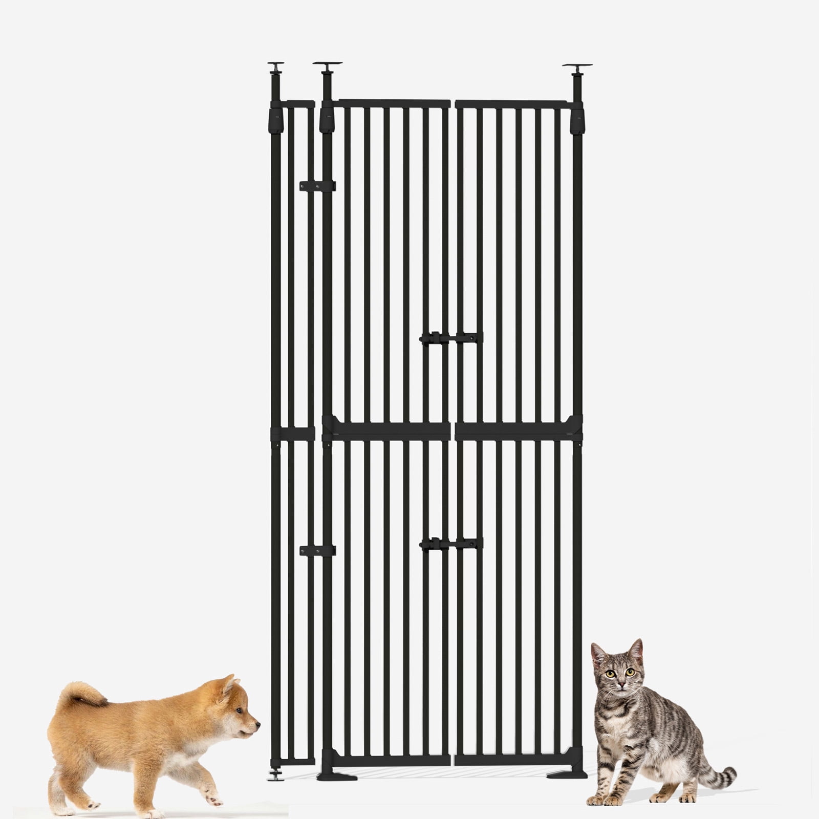 XJD 71" Extra Tall Cat Gate – Fits 30.31"-38.2" Wide Openings, Auto-Close, Narrow 1.37" Gaps, No-Drill Pressure Mount, Double Opening Design Pet Gate, White