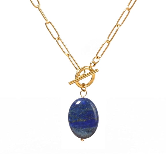 Lsnesstla Lapis Lazuli Pendant Paperclip Toggle Necklace for Women 18k Gold Plated Paperclip Chain Necklace December Birthstone Natural Lapis Lazuli Jewelry for Wife Mother Grandmother