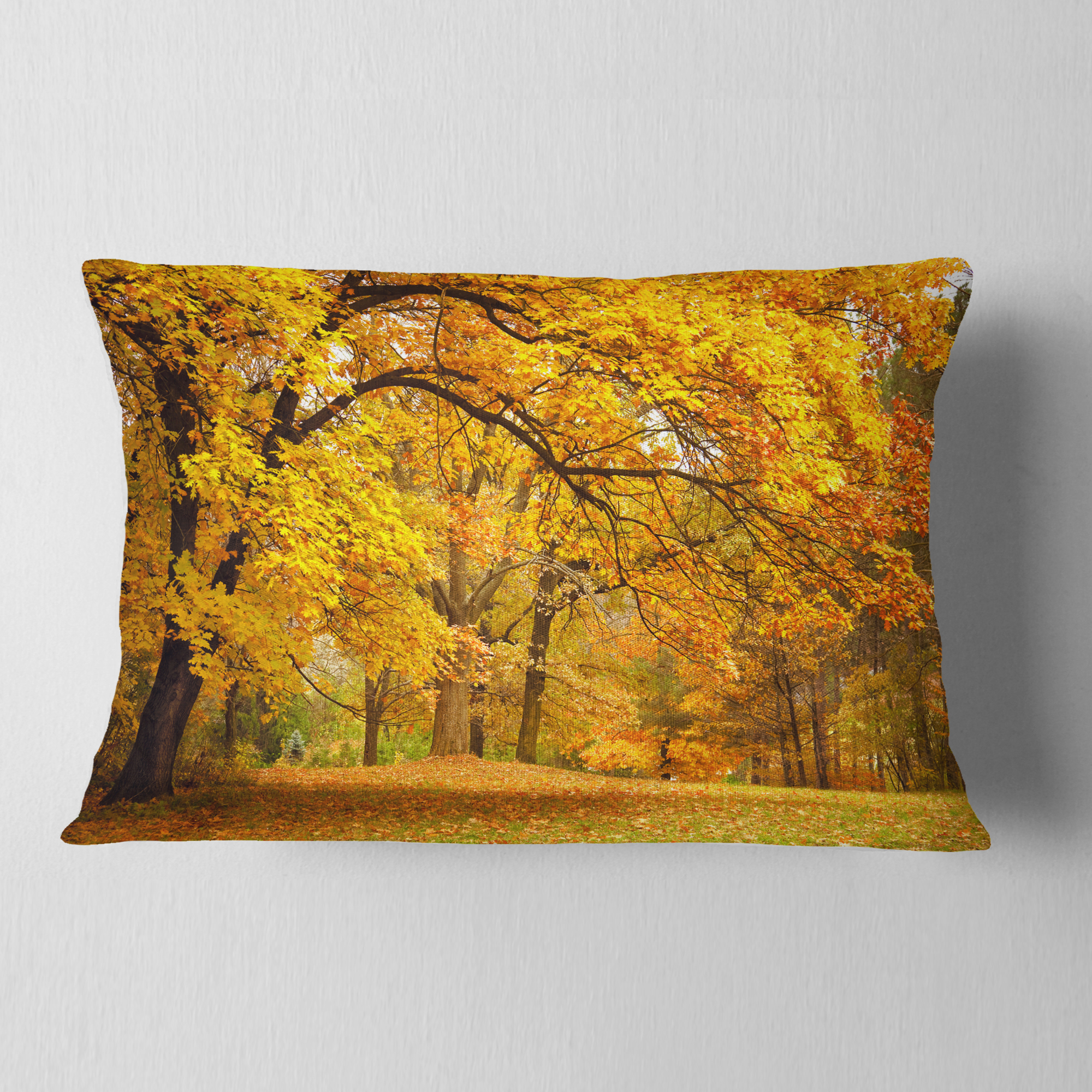 Designart Golden Autumn Forest - Landscape Photography Throw Pillow - 12x20