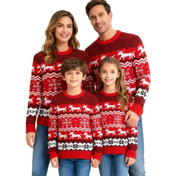 BadPiggies Matching Family Christmas Sweaters Reindeer Snowflake Knit Pullover Holiday Long Sleeve Couples Jumper Knitwear