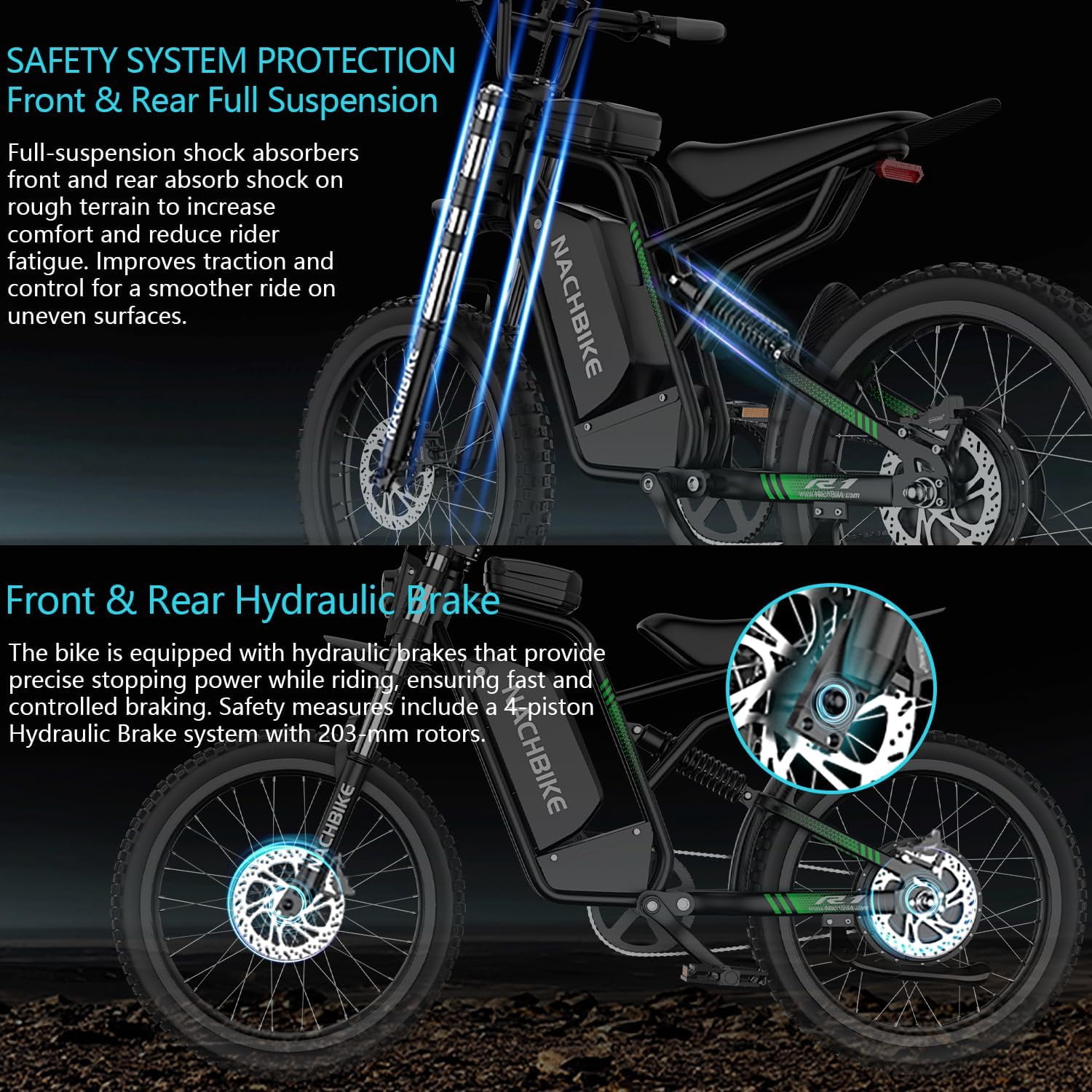 Max Speed 40MPH,4000W(Peak) R1 Electric Dirt Bike for Adults,Electric Motorcycle with 60V/25AH Battery Ebike Bicycle 4-Piston Dual Hydraulic Brake,19x2.7"Tire Front/Rear Suspension