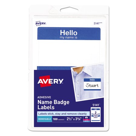 UPC: 0072782051419 | Avery AVE5141 Name Badge Labels-Hello-2-1.332 in. x 3.38 in.-100-PK-Blue