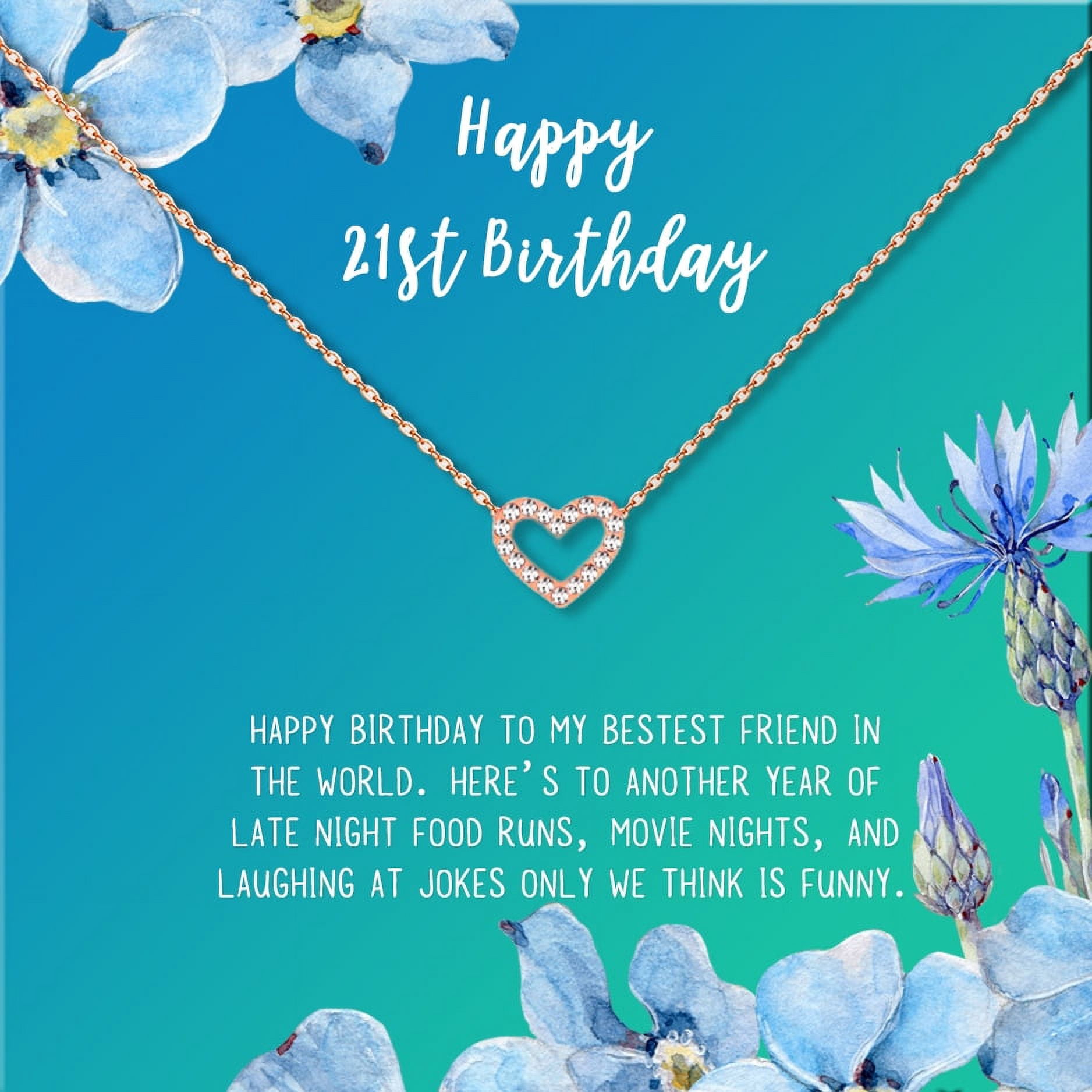 Anavia Happy 21st Birthday Gifts Stainless Steel Fashion Necklace Birthday Card Jewelry Gift for Her, Birthday Gift for Daughter-[Rose Gold Mini Crystal Heart, Bright Blue Gift Card]