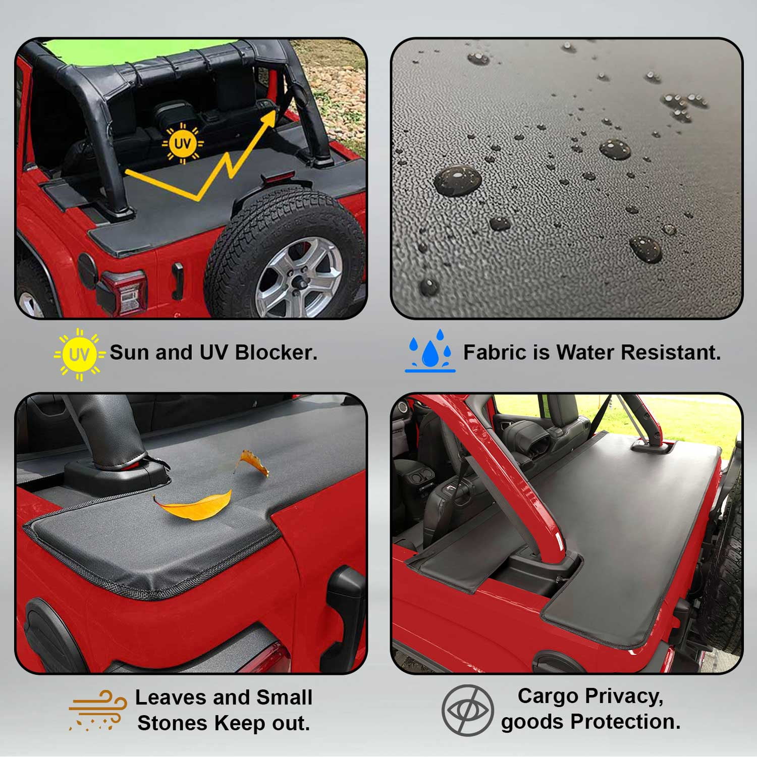 Shadeidea Jeep Wrangler Truck Tonneau Cover, Marine-Grade Vinyl Black, UV Blocker, JLU (2018-Current) 4 Door Rear  Tailgate Cover for Rubicon Sahara Sport S , 1 Piece