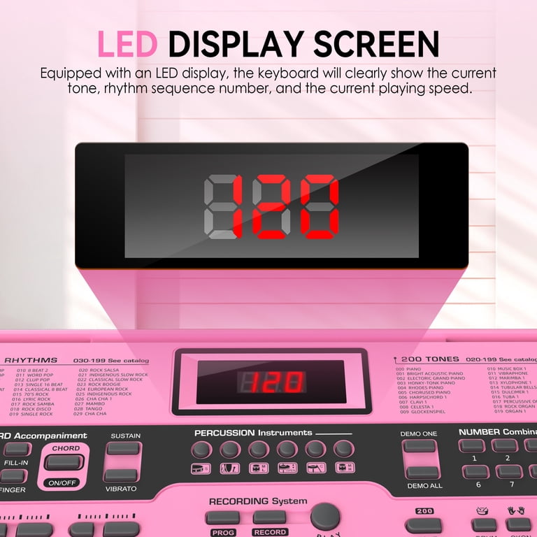 Redsmile 61-Key Piano Keyboard with Lighted Keys, Pink photo 8