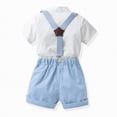 thumbnail image 3 of HCNTES Toddler Kids Boy Shorts Clothing Set Baby Boy Dress Clothes Baby Boys Formal Suit Set Short Sleeve Romper Suspenders Shorts Pants Bowtie Wedding Tuxedo Outfits, 3 of 6