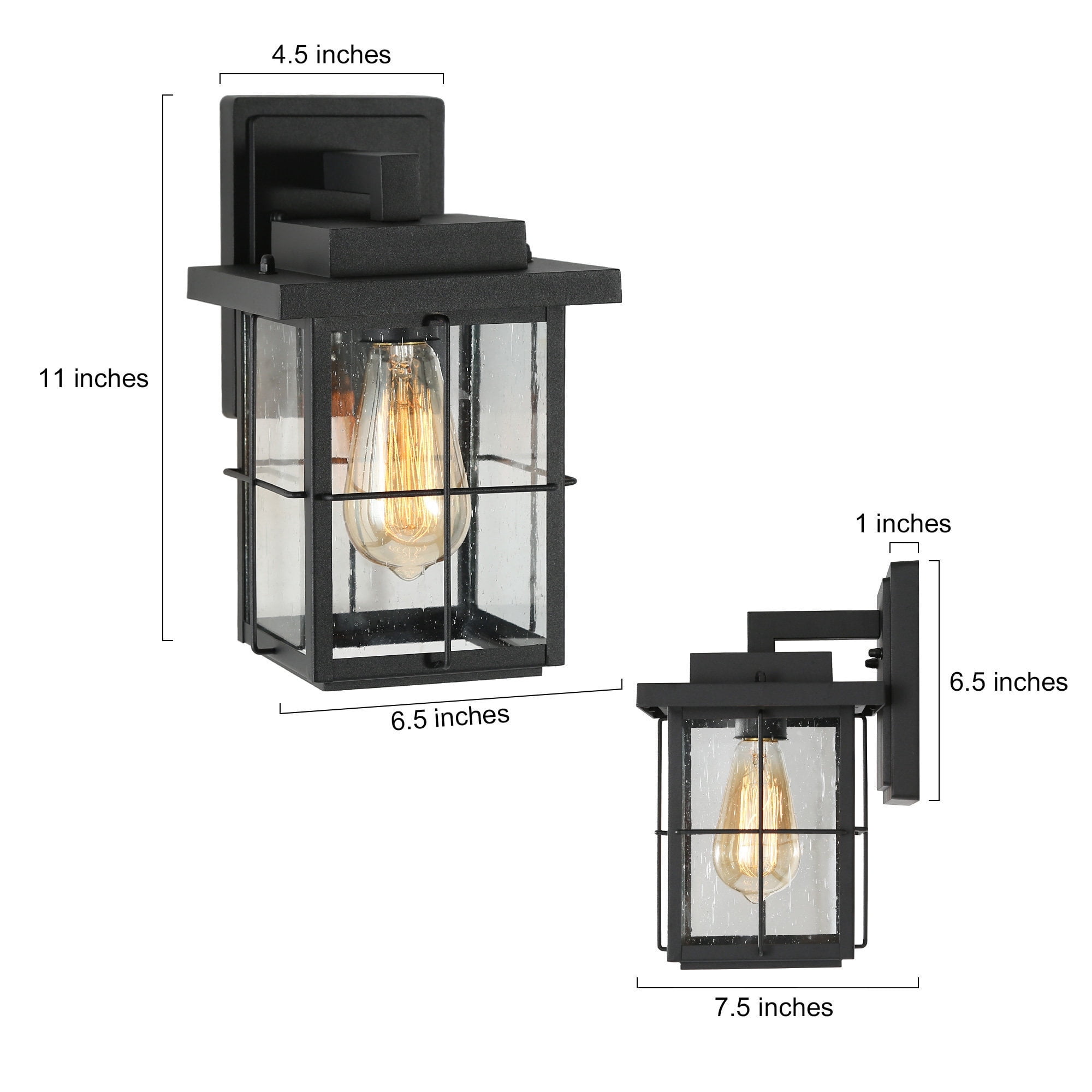 LNC 1-Light Black ModernTransitional Outdoor Wall Sconce/LED Exterior Wall Light with Seeded Glass