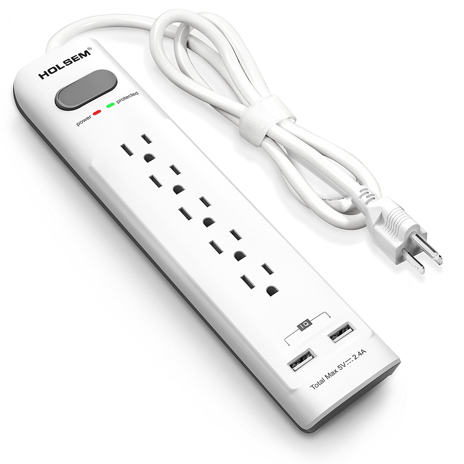 HOLSEM 5 Outlets Surge Protector Power Strip with 2 USB Charging Ports