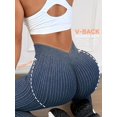 thumbnail image 5 of Women's Seamless V Back Gym Leggings Low V Cut Butt Lifting Ribbed Yoga Pants Yoga Sports Blue S, 5 of 6