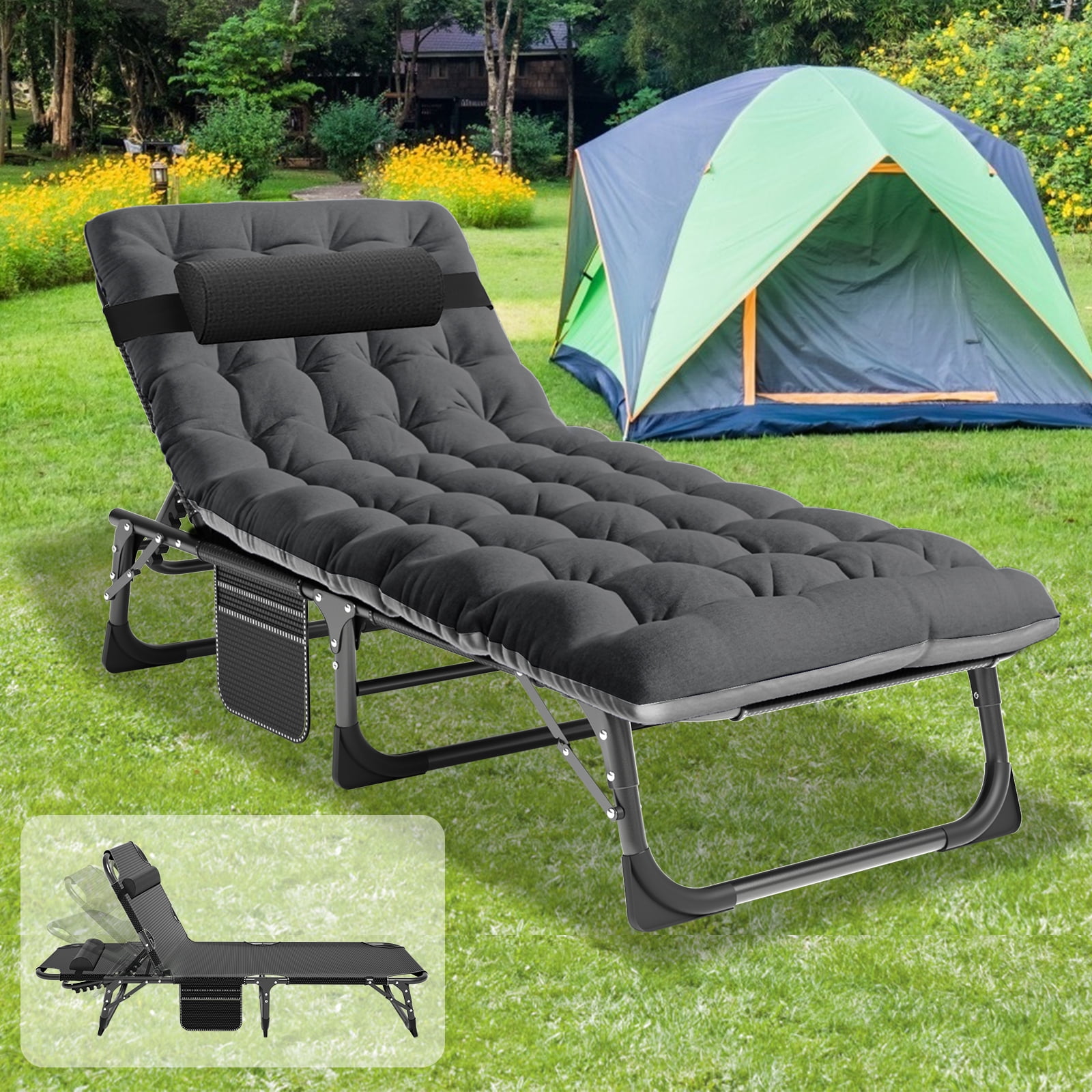 Docred 4Fold Sleeping Cots for Adults, Folding Chaise Lounge Chairs Outdoor, Portable Folding