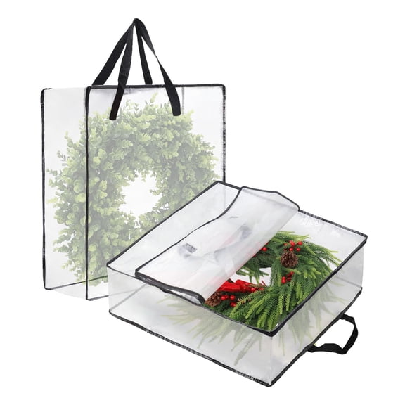2 Pack 26 Inch Wreath Storage Bag, Heavy Duty Storage Container for Christmas Seasonal Wreaths, Multi-Purpose Storage Bag for Blankets, Comforters, Bed Sheets & Pillows