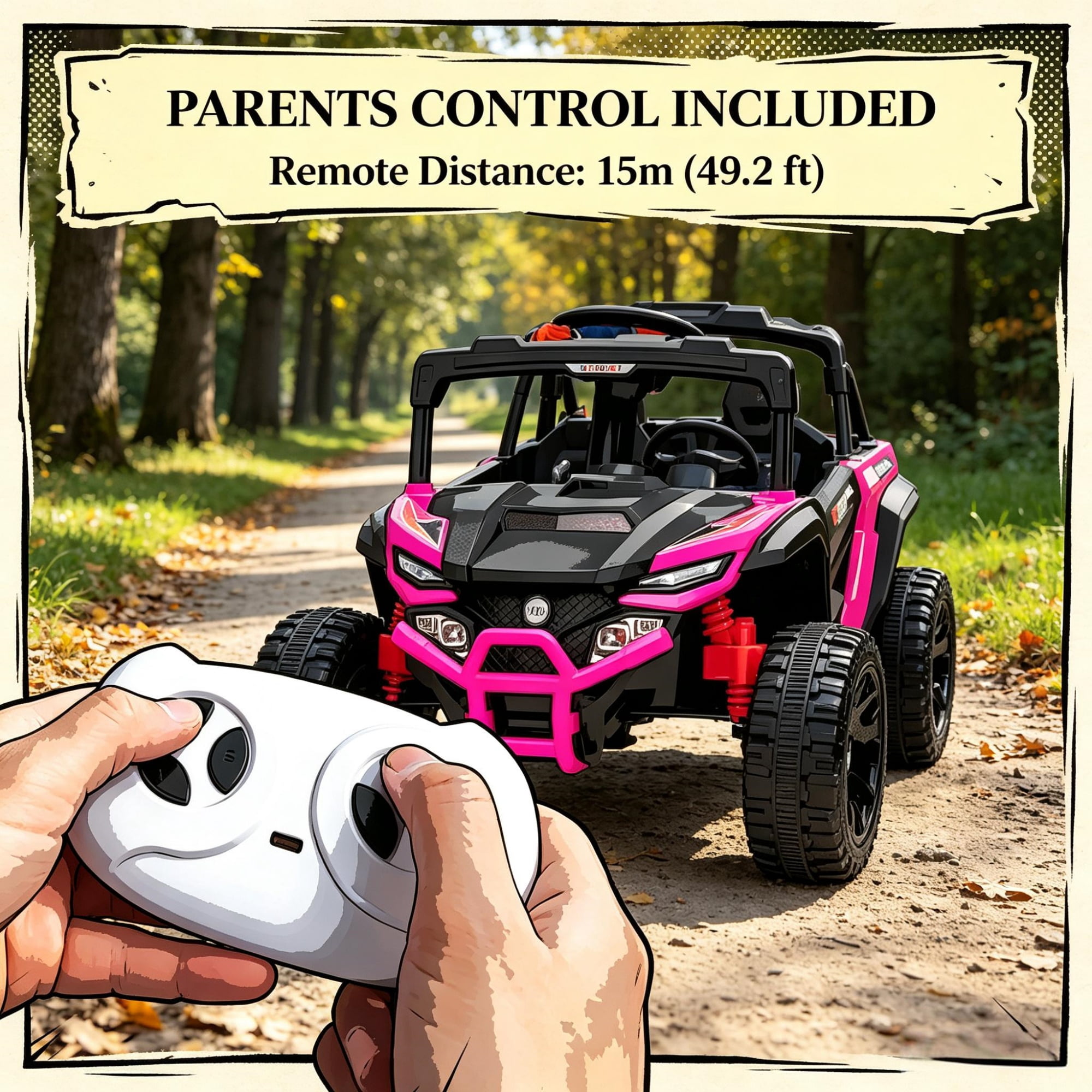 12V Electric Kids UTV Ride On Truck, Battery Powered with Rear Suspension, Parental Remote for Toddlers 3-5Y, Pink
