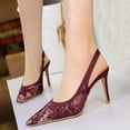 thumbnail image 2 of Women Pointed Toe High Heels Openwork Lace Tulle Floral Embroidery Sexy 9CM Pumps for Bride Prom Party, 2 of 7