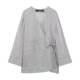 thumbnail image 2 of HH TRAF Camisa suelta de lino de moda para mujer, estilo kimono, gris, cuello en V, mangas largas con cordones, blusa informal asimétrica para mujer, 2 of 5