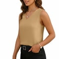 thumbnail image 5 of Felirenzacia Women's V Neck Tank Top, Butter Soft Solid Sleeveless Blouse with Pleated Back,Khaki,S, 5 of 7