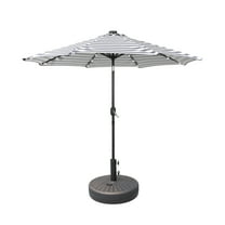 GARDEN 9 Ft Patio Solar Umbrella LED with Bronze Base Weight INCLUDED, Gray/White Stripe