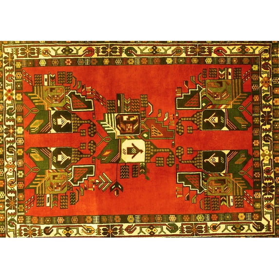 Ahgly Company Machine Washable Indoor Rectangle Persian Yellow Traditional Area Rugs, 7' x 9'