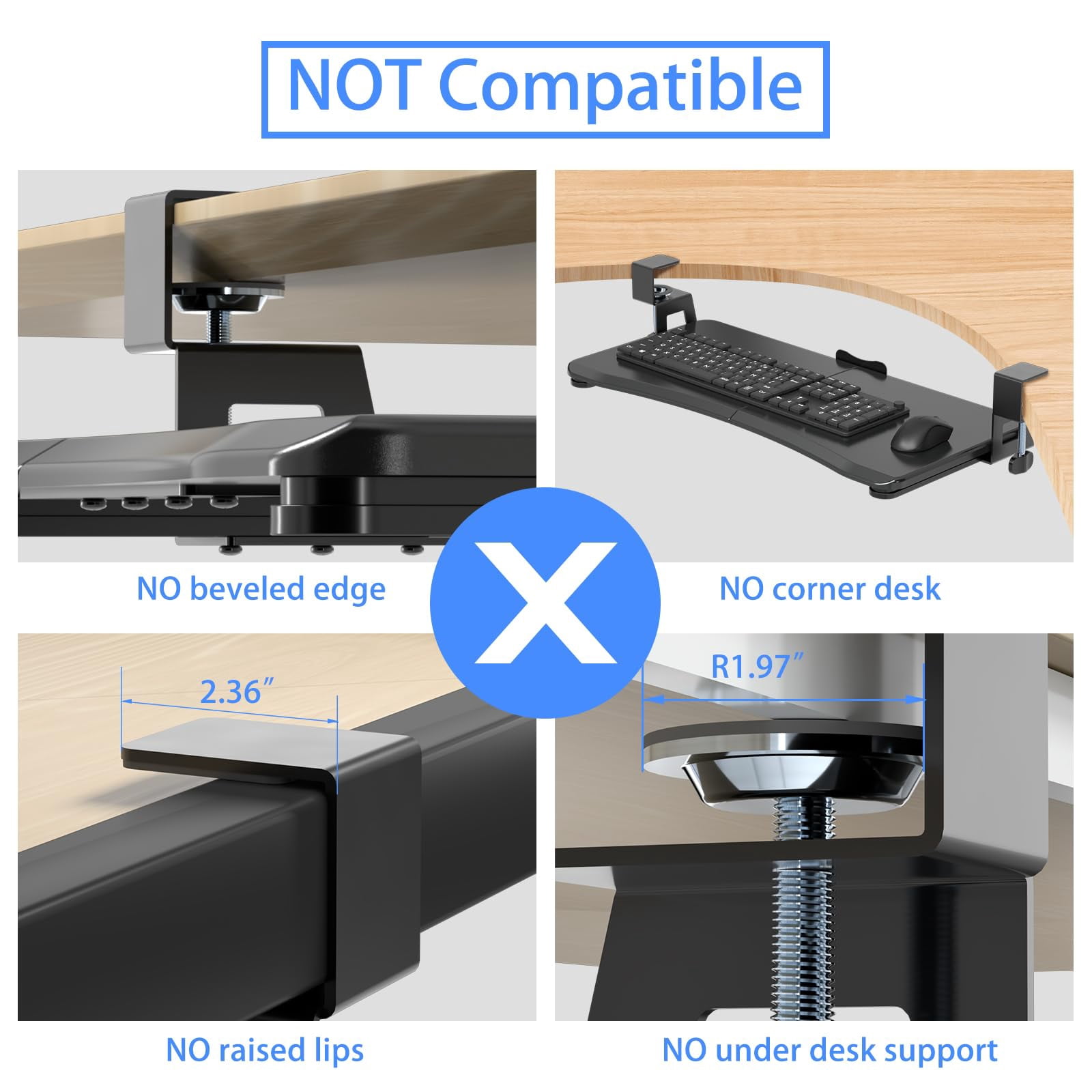 Tray Under Desk Pull Out With C Clamp Mount  Computer & Mouse 25.6 (30 Including Clamps) X 11.8 Inch Slide-out Platform Drawer For Typing Black Dsf1