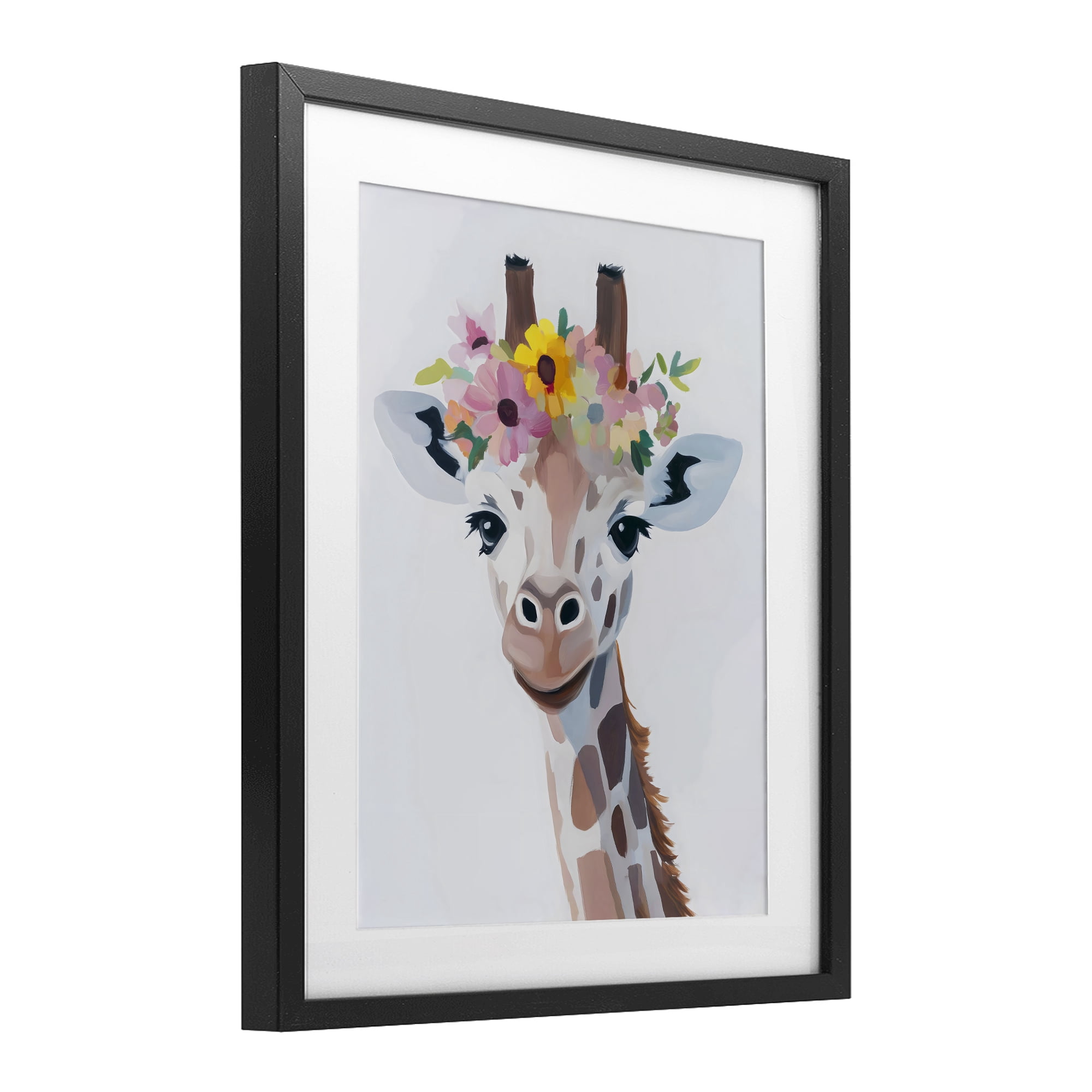 Stupell Industries Flower Crown Giraffe Black Framed Print Under Glass, design by The Prints Vibe