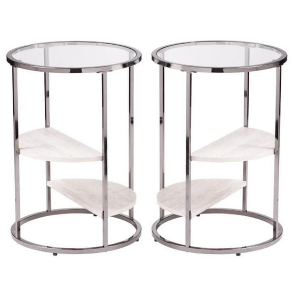 Home Square Ledermore Glass Top Accent Side Table in Gloss Black - Set of 2