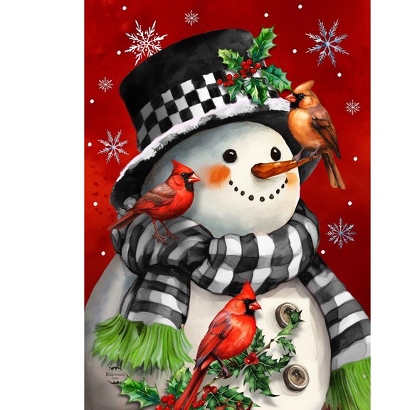 Briarwood Lane Winter House Flag 40x28 For Outdoor Snowman With Cardinals For Winter House Flag