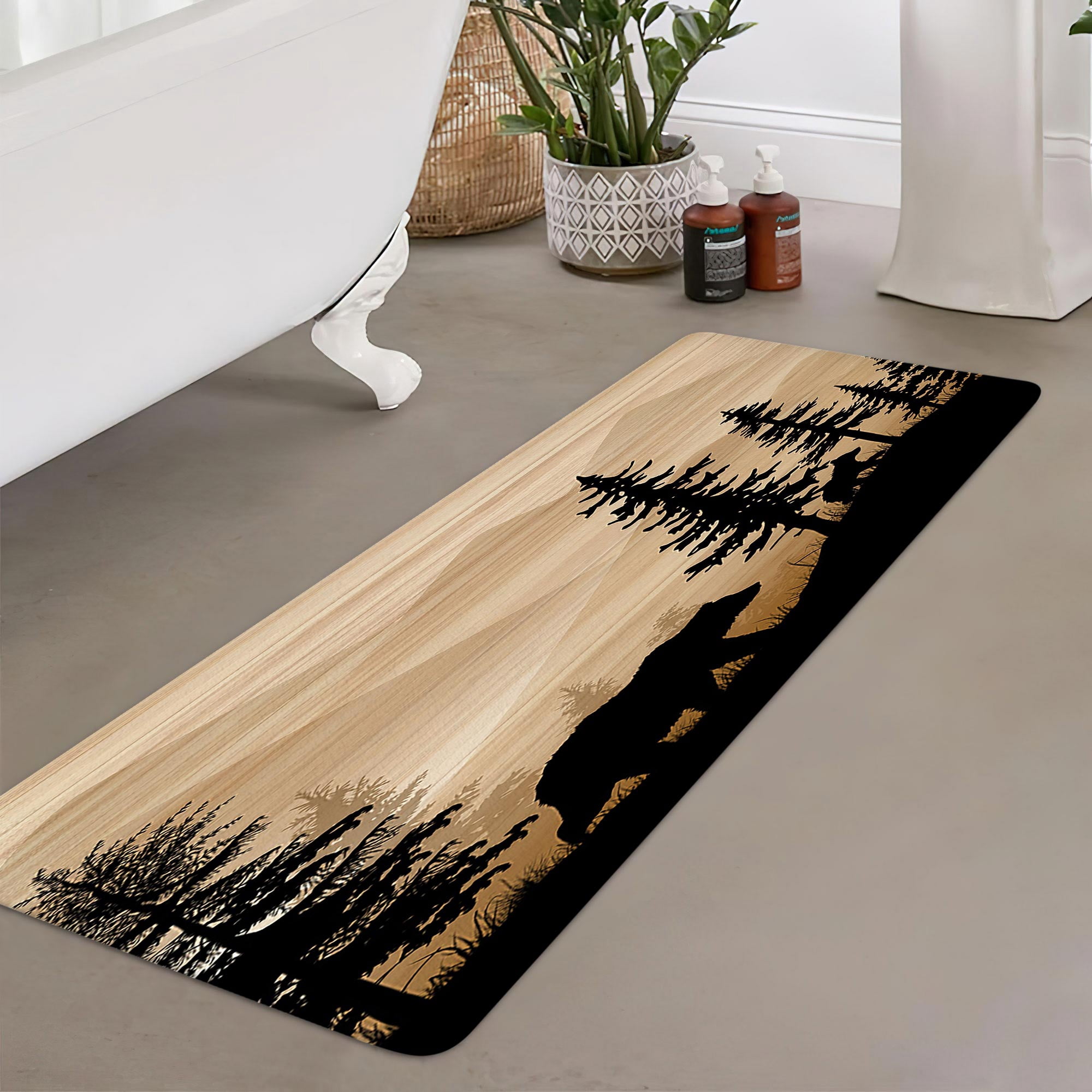 Bear Bathroom Rugs, Farmhouse Country Antique Deer Moose Forest Vintage Wood Decor Non Slip Bath Mats,Hunting Camping Bath Rug Sets for Bathroom Bedroom Kitchen Outdoor Indoor 17X48 Inch, Brown