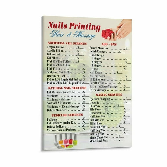 Beauty Salon Nail Studio Price List Poster Nail Care Facial Price Guide Poster (5) Canvas Painting Posters And Prints Wall Art for Living Room Bedroom Decor