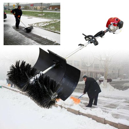 Miumaeov Hand Push Sweeper 1.7KW / 2.3HP Outdoor Hand Held Broom 52cc 2 Cycle Gas/Oil Mixture Power Broom Snow Sweeper Broom Driveway Tools 2-Stroke Air-Cooled Red