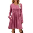 thumbnail image 4 of Maplenight Long Sleeve Sweater Dress for Women Casual Ribbed Knit Fall Dress V Neck Empire Waist Midi Dresses, 4 of 8