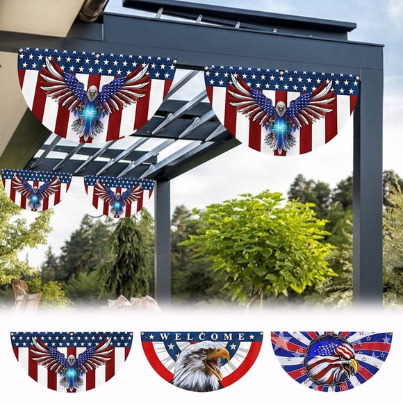 JASKFLY Banner 90cm Half Round Patriotic Flag with Star Spangled Design for Home Garden Decor,Home Decor|Cloth,A