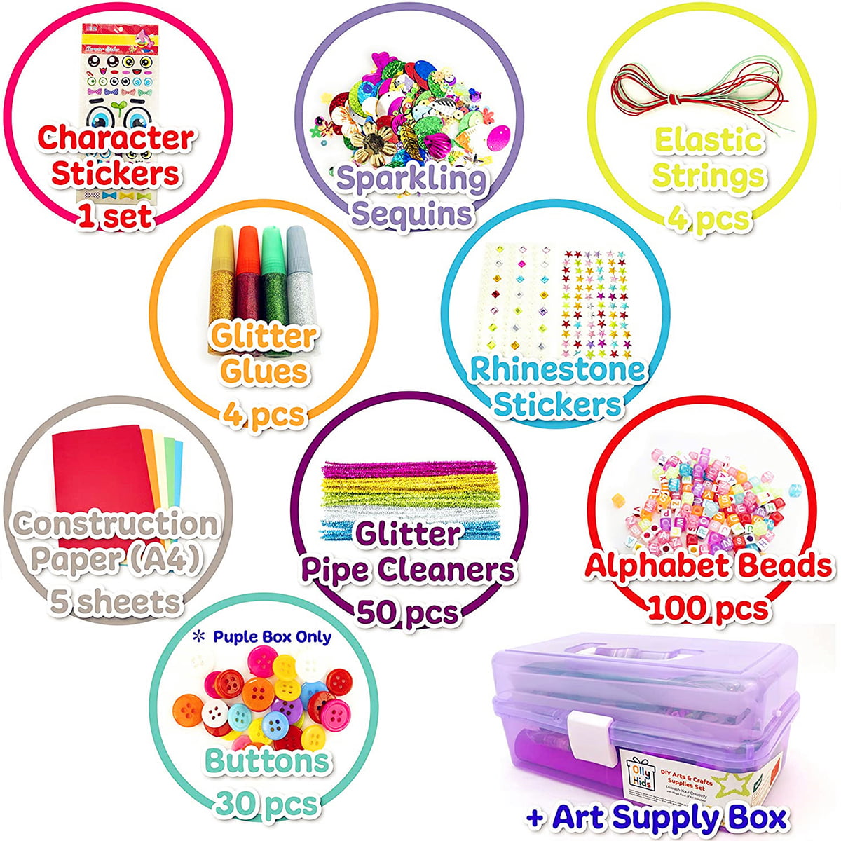 Gpoty Craft Kit Kids 1000Pcs Kids DIY Art Craft Box Crafting Supplies Kit  DIY Projects Scrapbooking Craft Kit Glitter Pompons, Feathers, Buttons