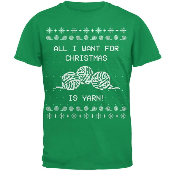 I Want Yarn Knitting Ugly Christmas Sweater Mens T Shirt Irish Green 2XL