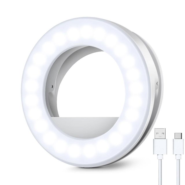 White Cell Phone Selfie Light, Ring Light, 40 Led Light With 3 Brightness Levels, Usb Rechargeable Selfie Light For All Cell Phones, Tablets And Photo