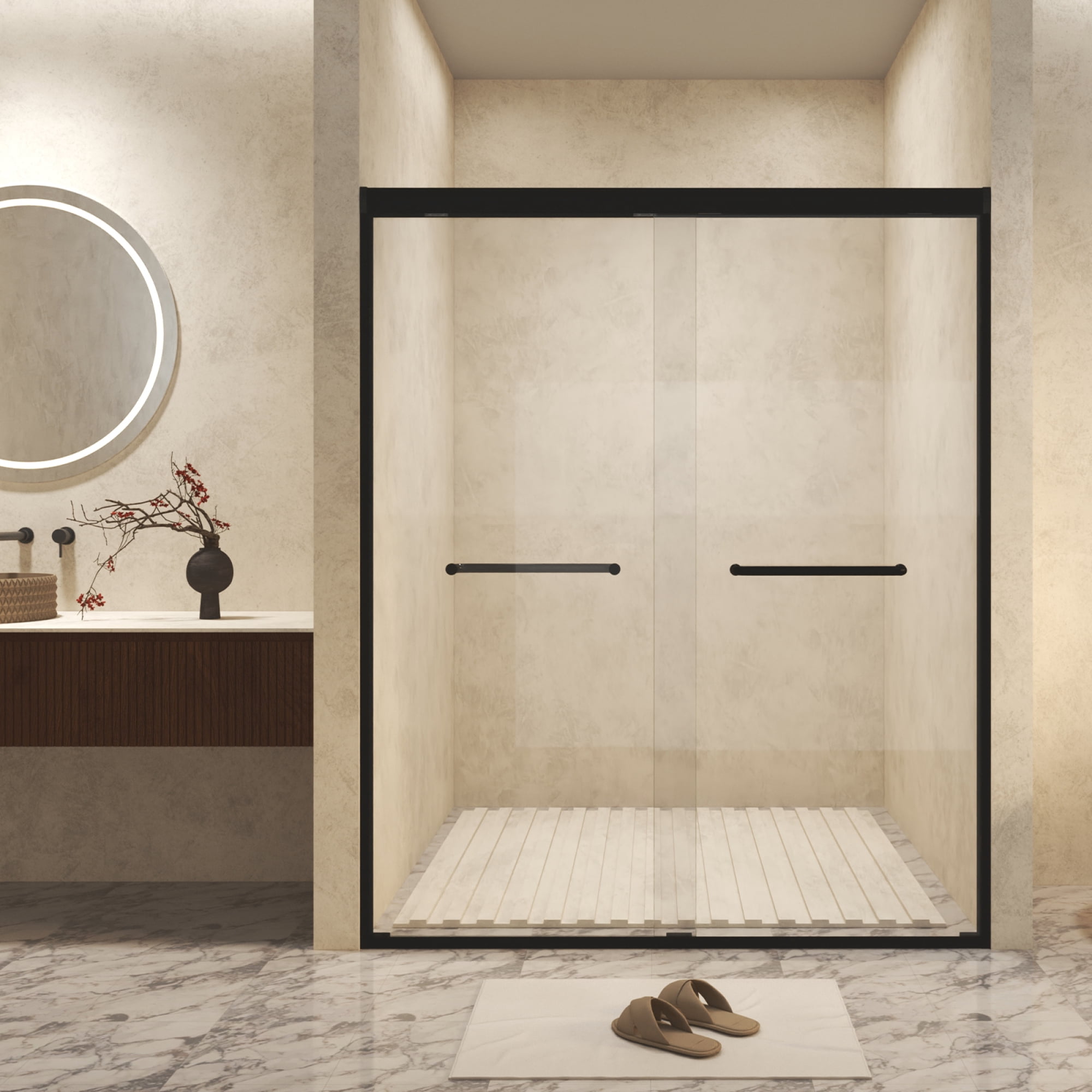 44-48 in.W x 72 in.H Double Sliding Framed Shower Door,Clear Tempered Glass,Stainless Steel Frame,Matte Black 03