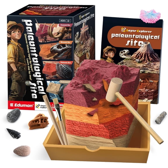 Piano Potato Paleontological Site Fossil Dig Kit for Kids, 4 Eras Layered Excavation Kit with Dinosaur Fossils & Geology Tools, STEM Educational Paleontology Toy for Boys & Girls Ages 6 