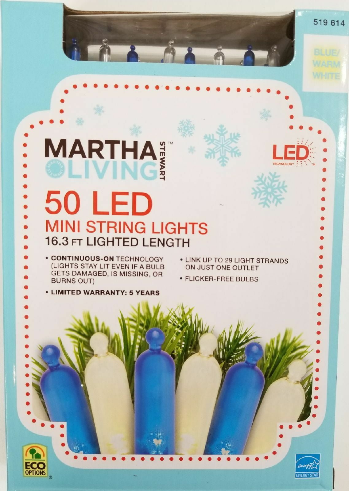NEW 50 LED Light blue Warm White Blue String Lights by Martha Stewart Living 