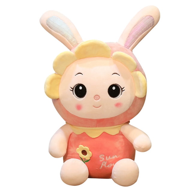 Peluche con forma de conejo con forma de girasol, 30 cm, en algodón y felpa