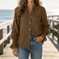 thumbnail image 6 of LUVDA V Neck Button Blouse for Women Long Sleeve Ruffle Cuff Casual Work Shirt Loose Fit Fall Top, 6 of 9