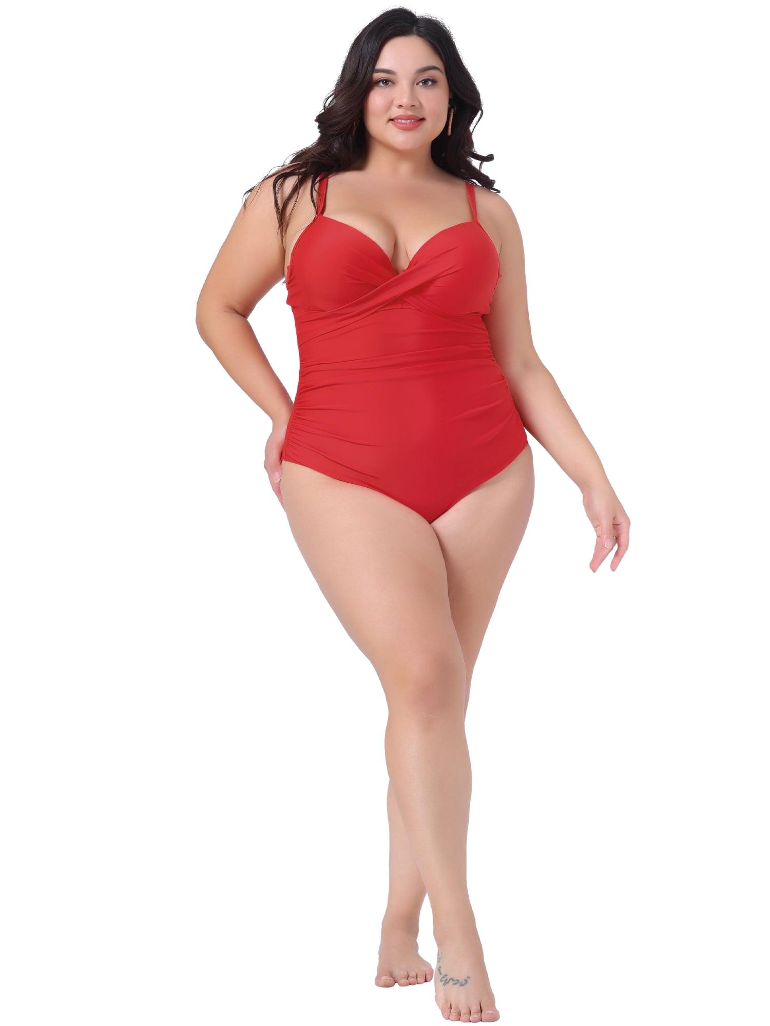 DARING DIVA Plus Size Bikini for Women 1 PC Ruched Padded Slimming Swimwear 4X Red