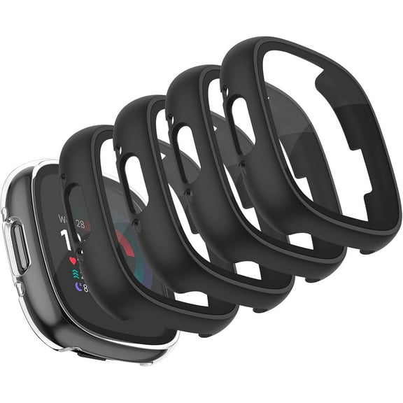 REQO Case for Fitbit Versa 4 / Fitbit Sense 2, 4-Pack Screen Protector Tempered Glass Full Around Hard PC Case with Sensitive Touch Film Protective for Fitbit Sense 2 / Versa 4