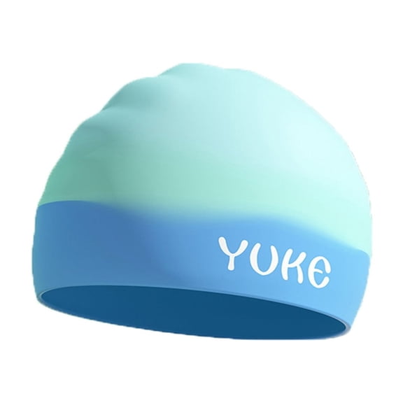 Krdevn Gradient Silicone Swim Cap, Blue-Green Ombre Waterproof Hat Size:5-12 Years