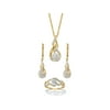 PalmBeach Jewelry Diamond Accent Journey Cluster 3-Piece Earring, Ring and Necklace Set 1/10 TCW Gold-Plated 18"-20"