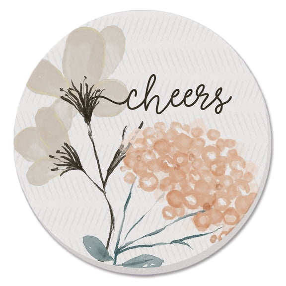 Thirstystone Cheers Grey Floral Single Round Stone Coaster Create Your Own Set