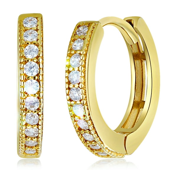 Wellingsale Ladies 14k Yellow Gold Polished 1mm Huggies Hoop Earrings (10mm Diameter)