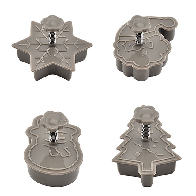Moldes para galletas, 4 piezas de molde navideño, molde para galletas navideñas D, molde para hornear con presión de resorte, rendimiento de primer nivel