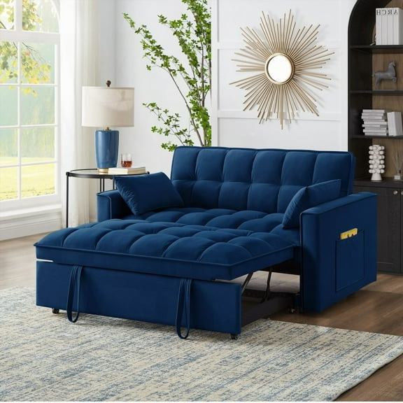 Modern Navy Loveseat Sofa with Armrests & Storage, 85cm, 4 in1 Convertible