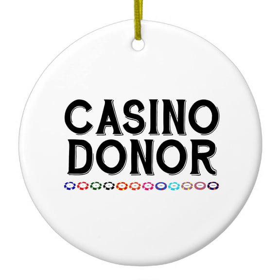 DistinctInk Hanging Ceramic Christmass Tree Ornament with Gold String - Great Gift / Present - 2 3/4 inch diameter - Casino Donor - Blackjack Gambling