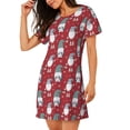 thumbnail image 2 of Honeii Gnome And Snowflakes Print Women's Loose Short Sleeve Nightgown, Soft Cotton Sleepwear, Comfy Loose Fit Pajama Dress for Sleep and Lounge, 2 of 6