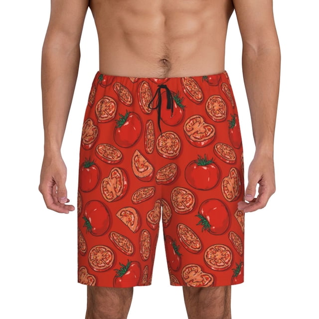 Balery Tomatoes Pantalones cortos de pijama de punto de algodón para hombre con cinturilla y bolsillos-Medium
