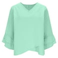 thumbnail image 5 of Womens 3/4 Sleeve Shirts V Neck Ruffle Hem Solid Color Blouse Fashion Elegant Flowy Loose Dressy Tops Holiday Party Summer Outfits, 5 of 5